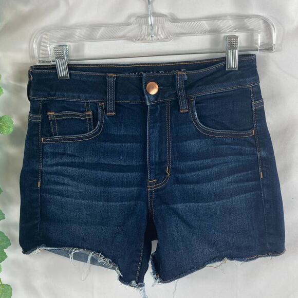 American Eagle High Rise Shortie Dark Wash Jean Shorts 4 - Picture 1 of 4